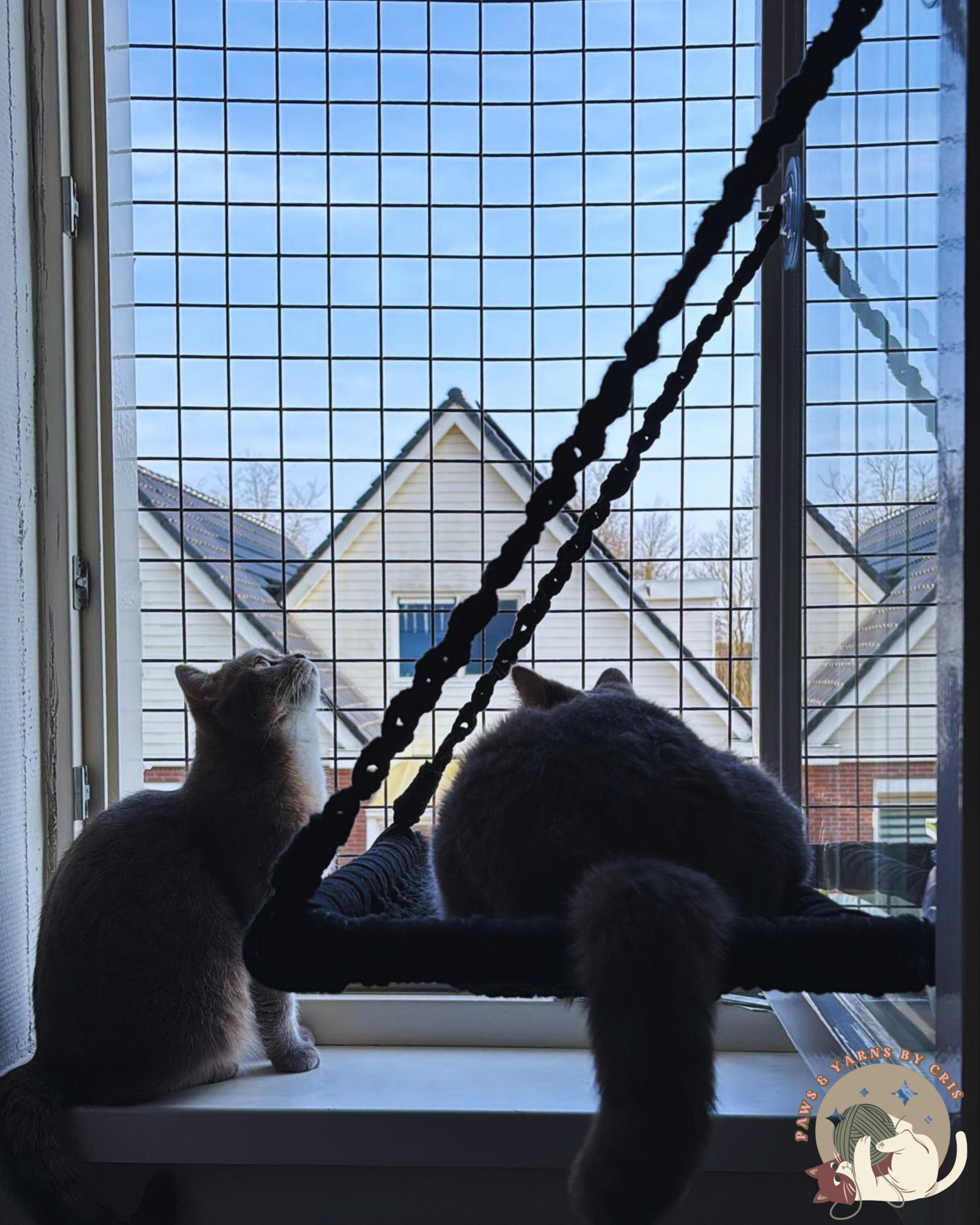 Bald weg! Makramee Fenster Katzen Hängematte | 1-farbig | Handgefertigtes gemütliches Katzenbett | Tiermöbel | Andere Farben möglich
