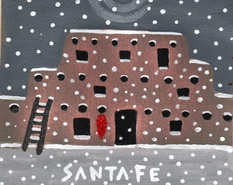 Winter Santa Fe Adobe print or 5 note cards copyright Hillary Vermont