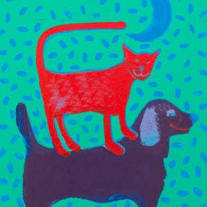 Red cat Purple dog print Trust Imperfection or 5 note cards  copyright Hillary Vermont