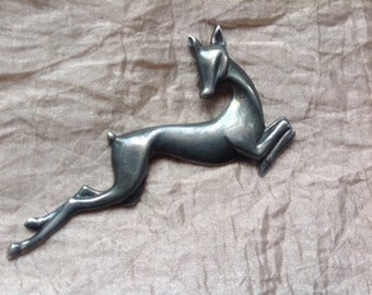 Deer/Greyhound Deco Sterling Pin 1.5"x2.75"