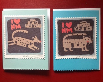 8 New Mexico Adobe Dog and Cat Hand Made Cards c Hillary Vermont