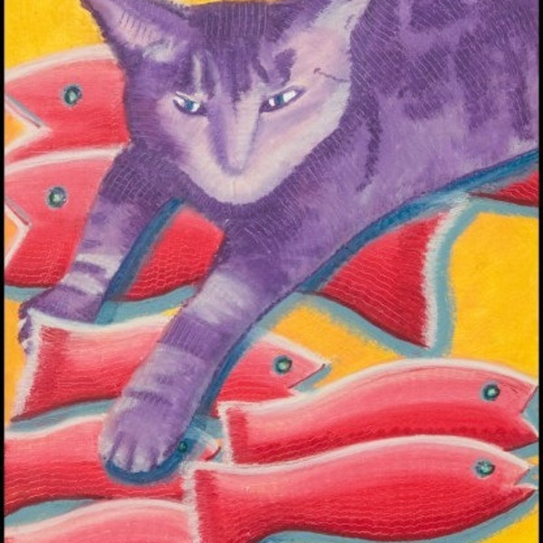 purple cat The Cat Who Fell In  8.5" x 11" print