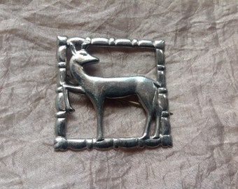 Silver Deer Pin in a square 1.5" x 1.5" 1950's