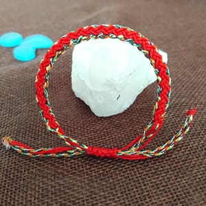 Handmade Red Tibetan Knot Bracelet: Adjustable Lucky Braid, Yoga knot, Spiritual gift