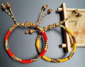 Handmade Tibetan Braided Bracelet: Red & Yellow Lucky Knot, Spiritual bracelets for couples, Yoga wristband, Valentine Gift - Free gift box
