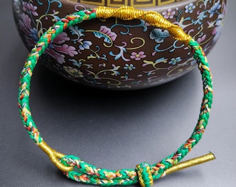 Handwoven Green Tibetan Bracelet: Lucky Knot, Yoga Jewelry, Kabbalah Wristband, Buddhist Accessory, Unisex Gift, Valentine Gift, Free Box