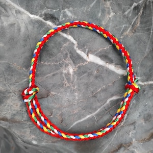 Handwoven Tibetan Red Bracelet: Five Color Thread, Good Luck Charm