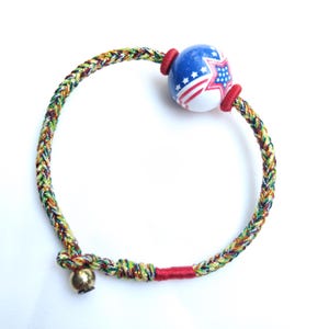 Pulsera tibetana de cinco colores / Pulsera con dije de la bandera de EE. UU. / Regalo del 250.º Día de la Independencia / Pulsera de cordón de la suerte / Regalo de unidad militar / Regalo de escuadrón