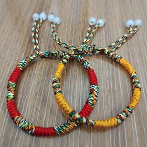 Handmade Tibetan Braided Bracelet: Red & Yellow Lucky Knot, Spiritual bracelets for couples, Yoga wristband