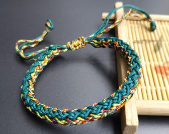 Handmade five color tibetan woven bracelet: Lucky knot yoga jewelry, Spiritual gift, Protection wristband, Yoga string, Free luxury gift box
