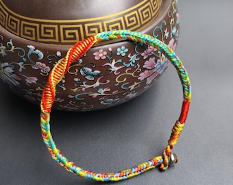 Handwoven Lucky Tibetan Bracelet | Rainbow Cord 7 Color Gradient | Sacred Dragon Charm Handwoven | Energy Protection Amulet | Free Gift Box