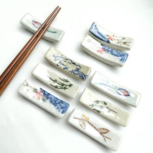 Set of 5 or 10 Pieces Japanese Style Ceramic Chopstick Rests | Handmade Glazed Porcelain | Vintage Dining Table Accessory