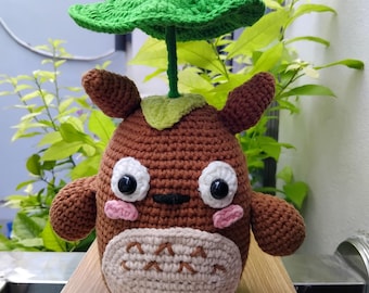 Crochet Totoro Plush with LED: Custom Name Embroidery, Christmas Bear Gifts, Boho Decoration, Birthday Bear Present