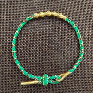 Handwoven Green Tibetan Bracelet: Lucky Knot, Yoga Jewelry, Kabbalah Wristband, Buddhist Accessory, Unisex Gift, Xmas Present