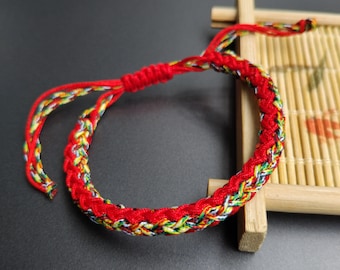 Handmade Red Tibetan Knot Bracelet, Adjustable Lucky Braid, Unisex Yoga Bracelet, Buddhist Protection Cord, Spiritual Gift, Free gift box