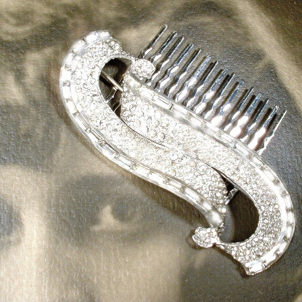 Vintage 1940er Jahre Haarspange/Schärpe Brosche, Art Deco Strass Braut 1930er Jahre Hochzeit Kopfschmuck Gatsby Kopfschmuck New Wave Kamm Große Haarschmuck
