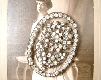 Antique 1920s Wedding Dress Sash Buckle/Bridal Hair Comb, 1910s Edwardian/Art Deco Vintage Rhinestone Flapper Embellishment Sew On Belt