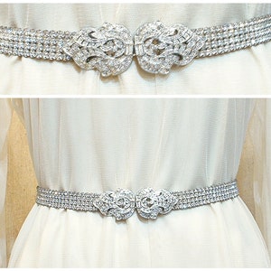 ANTIQUE Art Deco Rhinestone Bridal Belt, Vintage 1920s Wedding Dress Sash Belt,Great Gatsby Flapper Belt & Buckle, Crystal Silver ADJUSTABLE