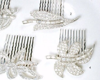 OOAK Vintage Art Deco 1940s Rhinestone Leaf Bridal Hair Comb,Silver Headpiece Glam Crystal Head piece Clip, Wedding Bridesmaids/MOB/MOG Gift