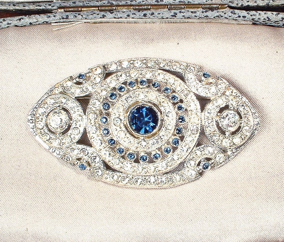 Antique 1930s Sapphire Blue Wedding Dress Brooch/… - image 7