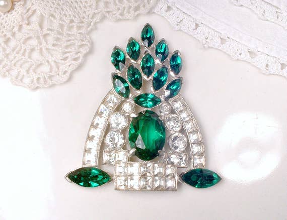 Vintage Art Deco Green Rhinestone Hair Comb Vintage 1920s Art Deco Green Rhinestone Hair Comb — Vintage  main image 3