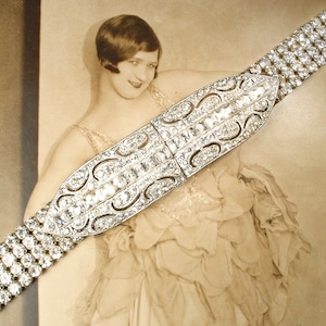 ANTIQUE Art Deco Rhinestone Bridal Belt, Vintage 1930s Wedding Dress Sash,1920s Gatsby Flapper Belt/Buckle, Silver Crystal SIZEABLE image 8