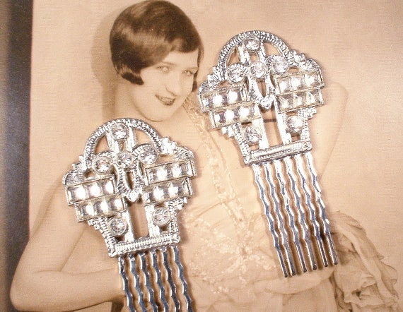 OOAK Antique 1920s Rhinestone Bridal Hair Comb 1/… - image 8