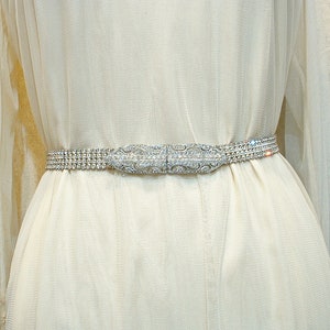 ANTIQUE Art Deco Rhinestone Bridal Belt, Vintage 1930s Wedding Dress Sash,1920s Gatsby Flapper Belt/Buckle, Silver Crystal SIZEABLE image 6