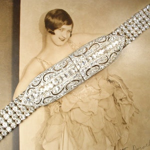 ANTIQUE Art Deco Rhinestone Bridal Belt, Vintage 1930s Wedding Dress Sash,1920s Gatsby Flapper Belt/Buckle, Silver Crystal SIZEABLE image 2