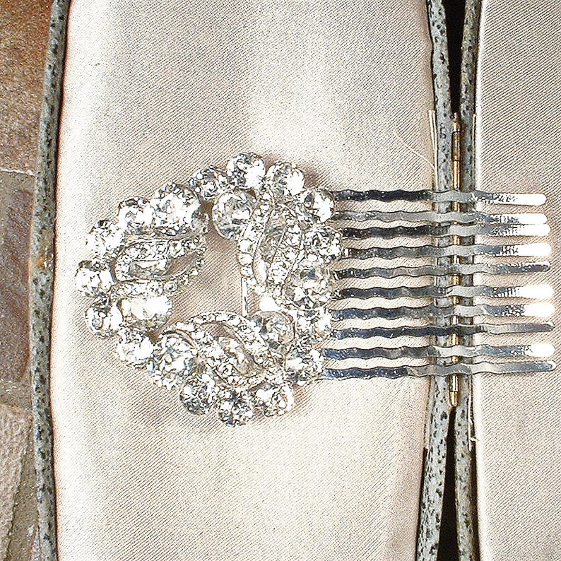 PRISTINE Vintage 1940s EISENBERG Brooch/Bridal Hair Comb,Layered Crystal Rhinestone Bridal Wedding Dress Sash Pin/Headpiece Hairpiece Signed image 6