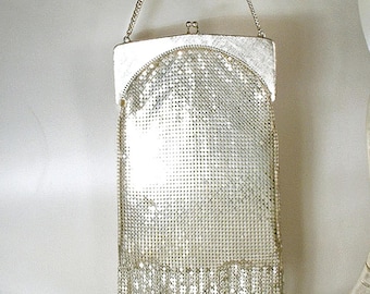 PRISTINE Art Deco Flapper Whiting & Davis Silver Mesh Evening Bag, Bridal Purse, Vintage Wedding Handbag Gatsby Glam Metallic Shoulder