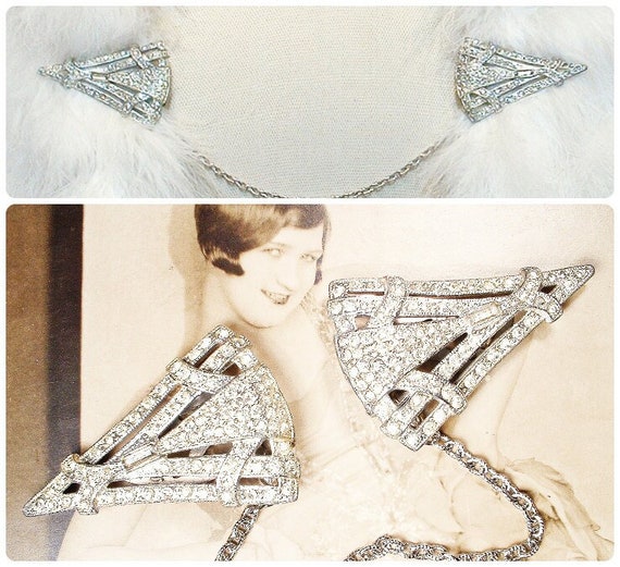 ANTIQUE Art Deco Crystal Rhinestone Bridal Bolero Wrap Shrug Fur