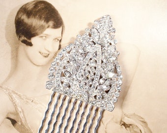 Ancien peigne à cheveux de mariée Art déco des années 1920/pince à robe, strass argenté casque vintage bijoux de mariage postiche quelque chose de vieux cadeau