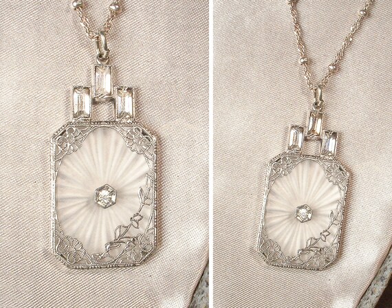 ANTIQUE Art Deco Camphor Glass Necklace Sterling Silver Nouveau