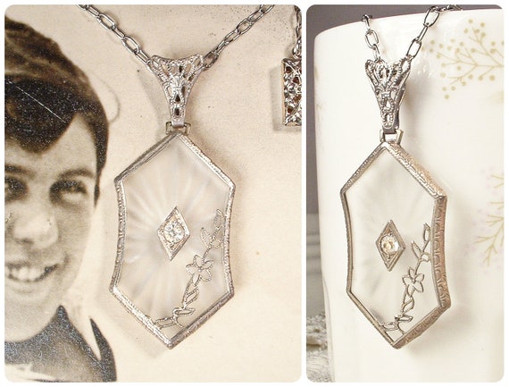 Antique Art Nouveau Camphor Glass Necklace, 1930s… - image 1