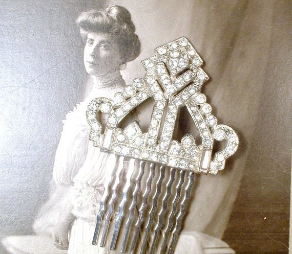 Antique 1930s Art Deco Bridal Hair Comb,Headpiece… - image 2