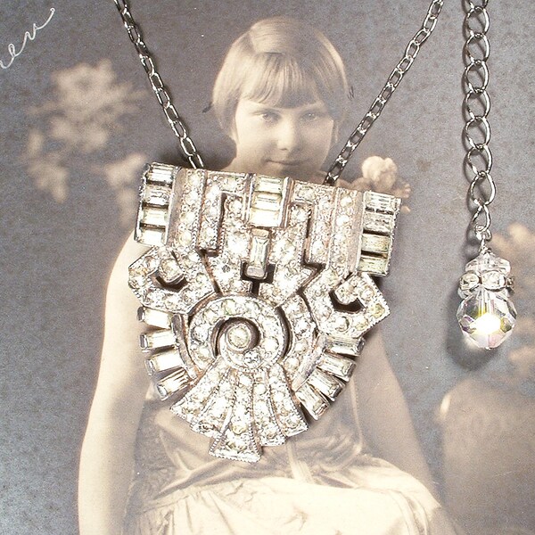 1930's Style Rhinestone Tassel Drop Necklace main image 1