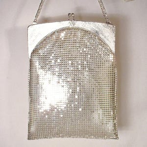PRISTINE Art-Deco-Silber Mesh FLaPPer Geldbörse, Whiting & David Strass, Vintage Old Hollywood Glam Brauthandtasche Abendtasche 1940er Jahre Schulter