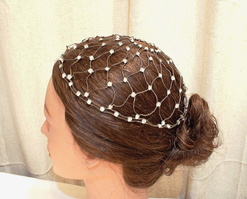 ANTIQUE 1920s Flapper Rhinestone Juliet Cap, Metallic Mesh Crystal Headpiece,1920 Great Gatsby Bridal Wedding Wire Hat Downton Abbey Jewelry image 1