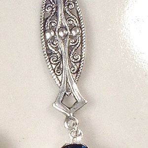 Art Nouveau/Deco Sapphire Earrings, 1920s Navy Blue Rhinestone Long Dangle Earrings, Antique Silver Vintage Bride Bridesmaid Gatsby Wedding image 2