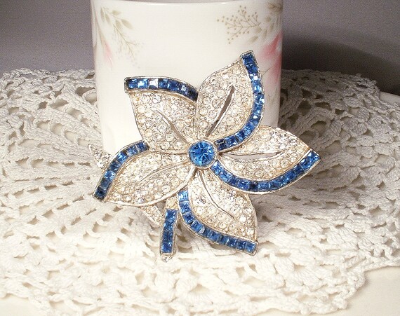 Antique 1930s Sapphire Blue Bridal Hair Comb/Dres… - image 4