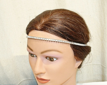 Vintage Gold Rhinestone Flapper Headband, Art Deco Forehead Vine Bridal Head Band, Gatsby Headpiece 1920s Vintage Wedding Hair Chain Crown