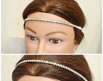 Vintage Gold Rhinestone Flapper Headband, Art Deco Forehead Vine Bridal Head Band, Gatsby Headpiece 1920s Vintage Wedding Hair Chain Crown