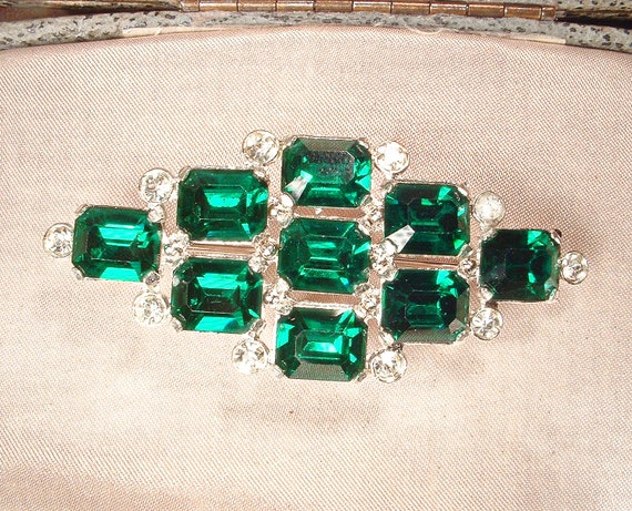 OOAK Vintage Art Deco Emerald Bridal Hair Comb/Dr… - image 6