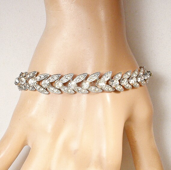 Vintage Crystal Rhinestone Bridal Bracelet,1940s … - image 6