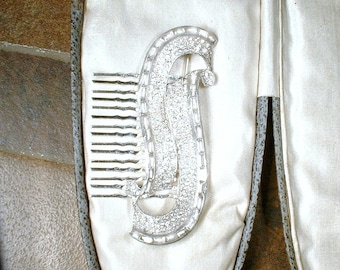 Peineta/broche Art Déco vintage, tocado nupcial de diamantes de imitación de los años 30 y 40, tocado estilo Gatsby, tocado baguette.