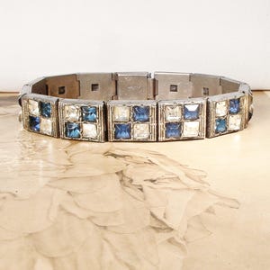Antique 1920s Sapphire Blue Rhinestone Art Deco Bracelet,Vintage Wedding/Bridal Navy Silver Gatsby Flapper Something Blue Old ALLCO
