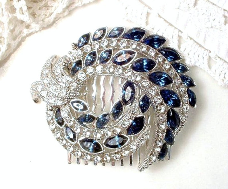 Vintage Sapphire Bridal Hair Comb 1920s Art Deco Navy Blue Etsy