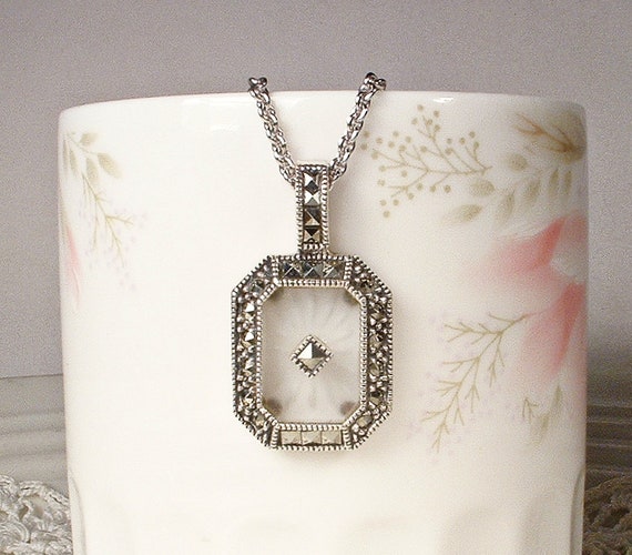 PRISTINE Vintage Art Deco Camphor Glass Marcasite… - image 5