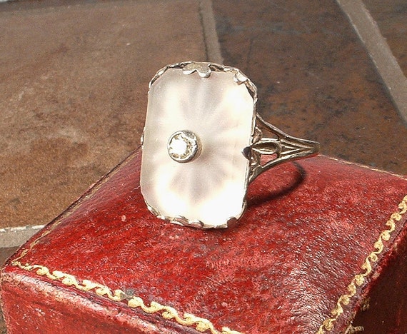Antique 1920s Camphor Glass Ring,Art Deco/Edwardi… - image 5